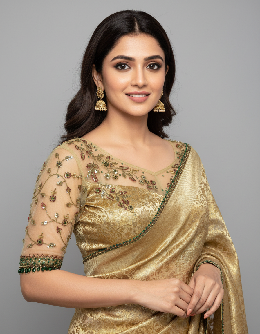 Royal Radiance Net-Work Blouse