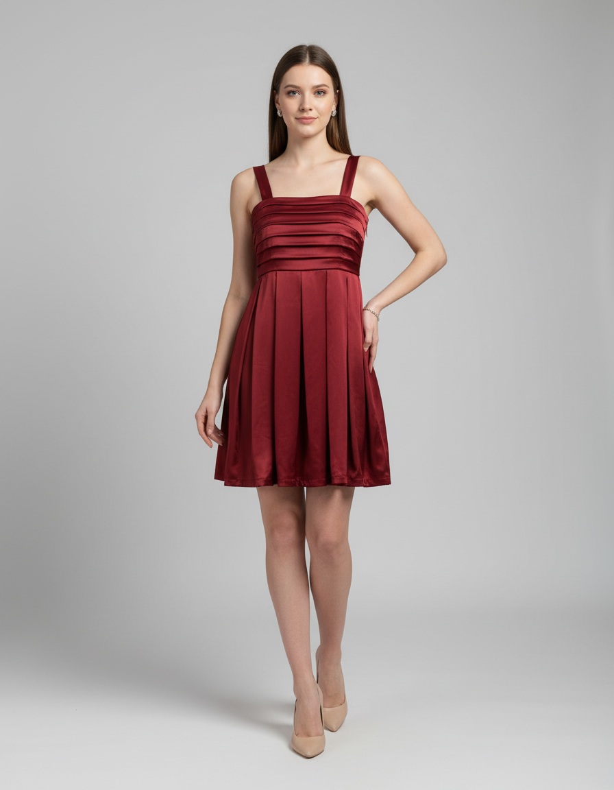 Wine Velvet Pleat Dress